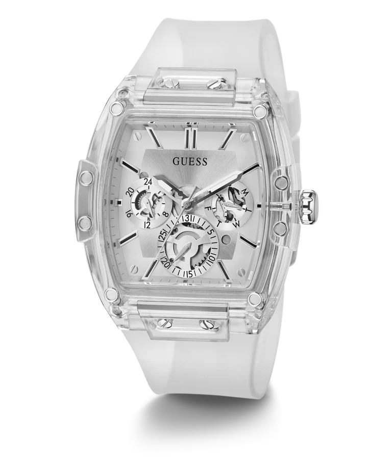 Guess - Mens Clear Multi-function Watch - White