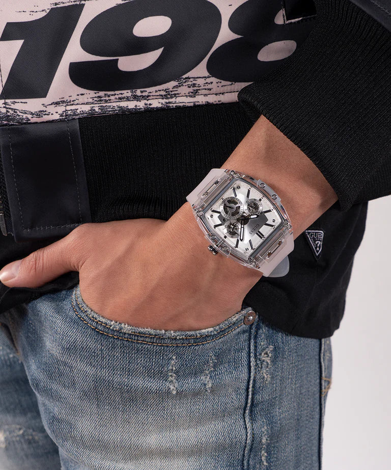 Guess - Mens Clear Multi-function Watch - White