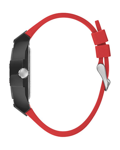 Guess - Mens Gunmetal PC Case Black Multi-Function Dial Red Smooth Silicone Strap Watch
