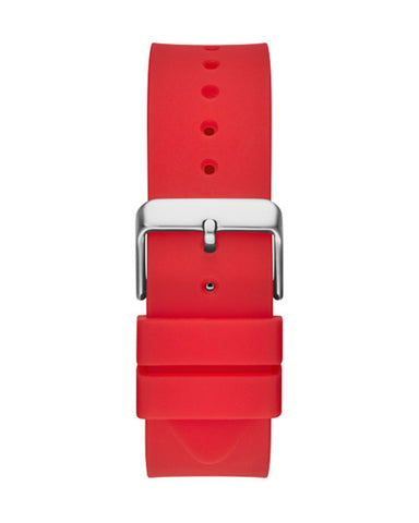 Guess - Mens Gunmetal PC Case Black Multi-Function Dial Red Smooth Silicone Strap Watch