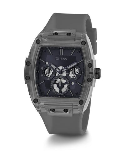 Guess - Men Black Skeleton Dial Calendar Grey Silicone Strap Watch