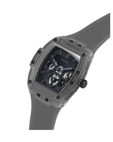 Guess - Men Black Skeleton Dial Calendar Grey Silicone Strap Watch