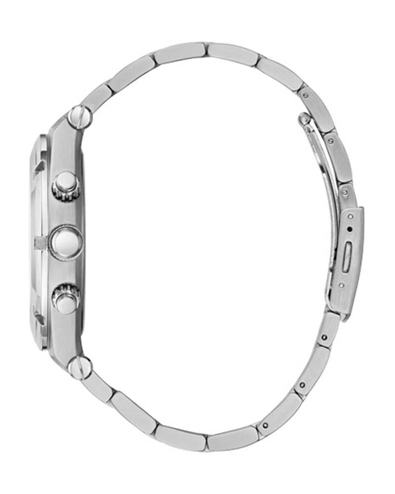 Guess - Mens Silver Case Black Multi-Function Dial Silver Steel Bracelet Watch