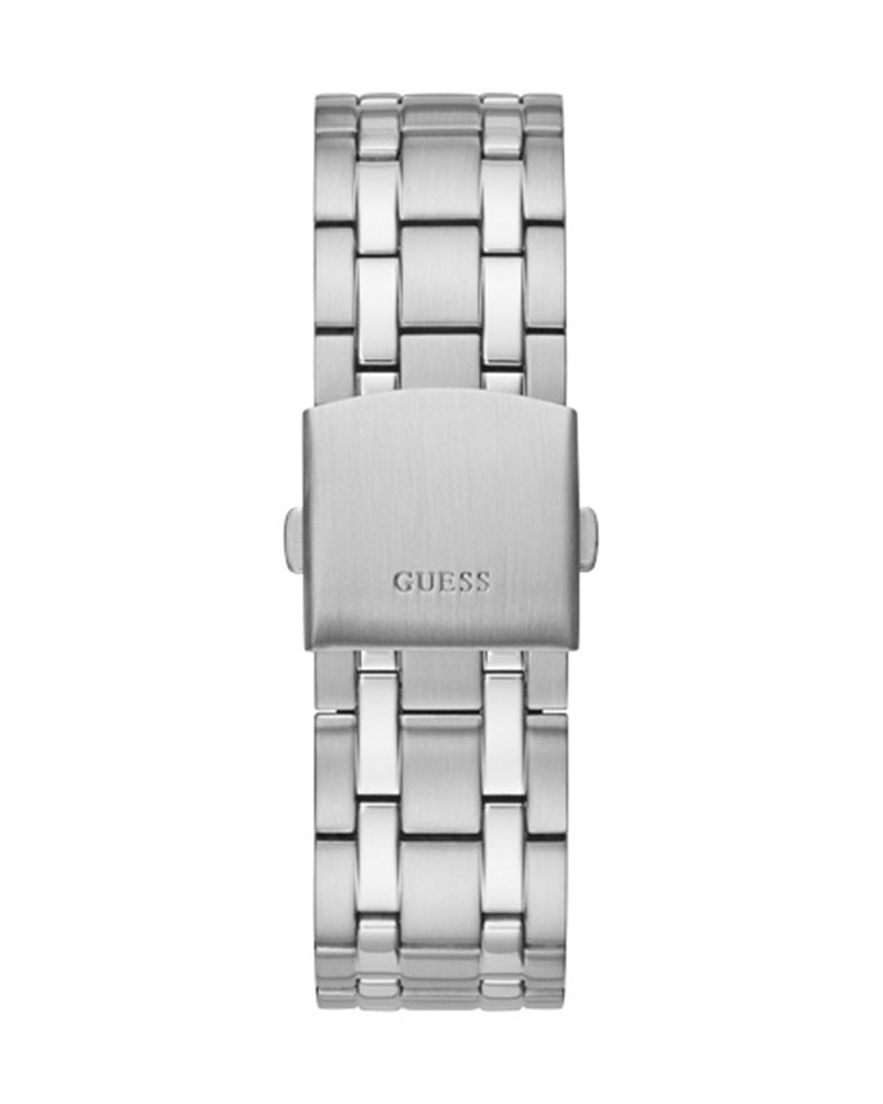 Guess - Mens Silver Case Black Multi-Function Dial Silver Steel Bracelet Watch