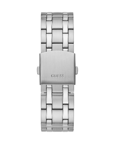 Guess - Mens Silver Case Black Multi-Function Dial Silver Steel Bracelet Watch