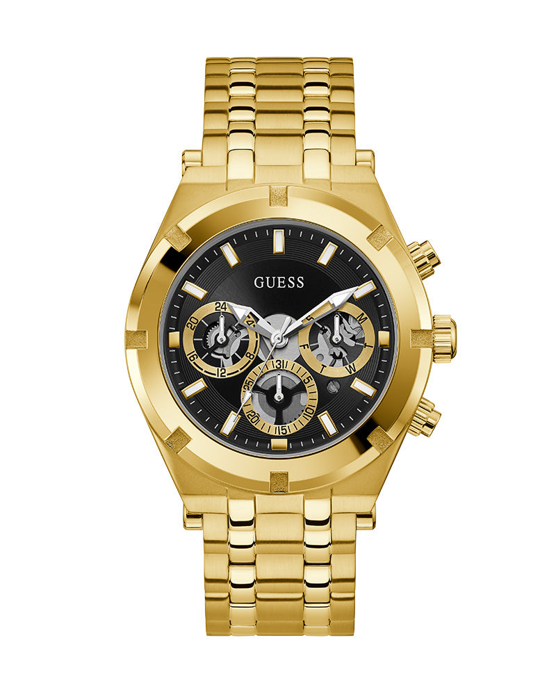 Guess - Mens Gold Case Black Multi-Function Dial Gold Steel Bracelet Watch