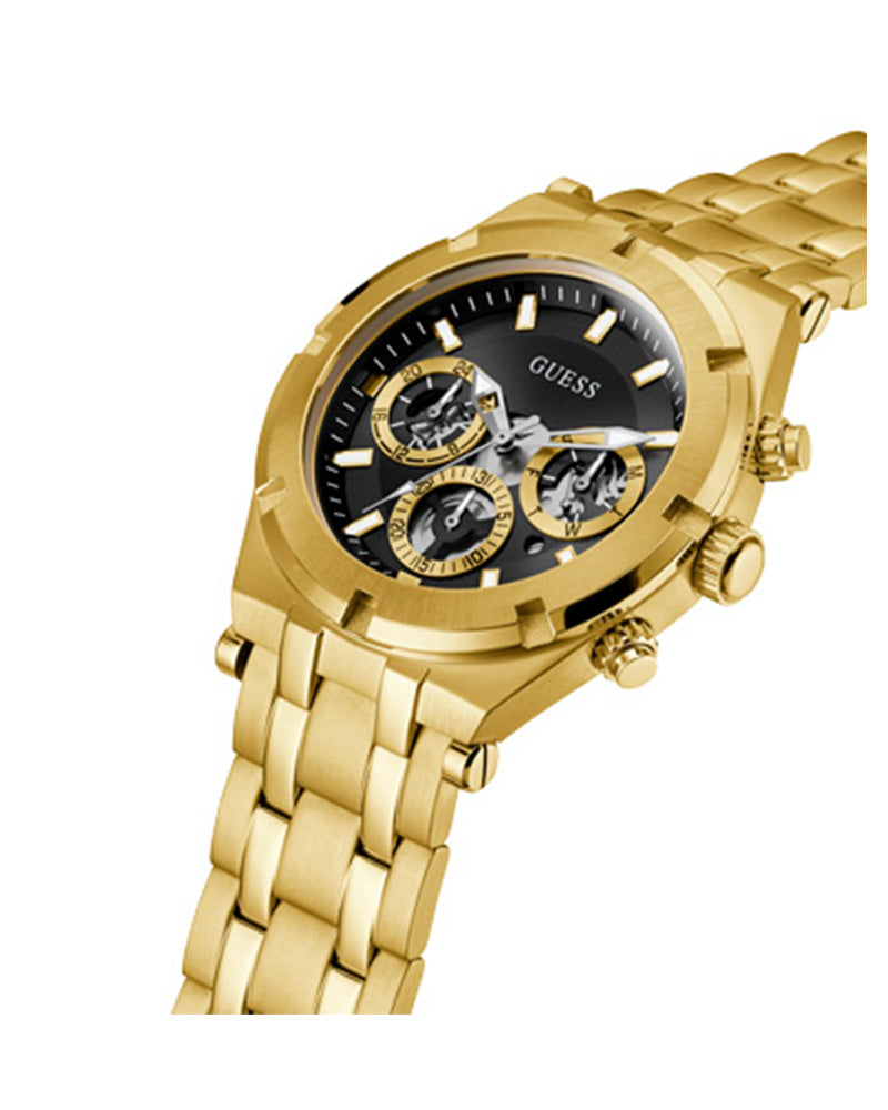 Guess - Mens Gold Case Black Multi-Function Dial Gold Steel Bracelet Watch