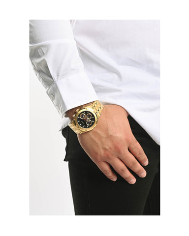 Guess - Mens Gold Case Black Multi-Function Dial Gold Steel Bracelet Watch