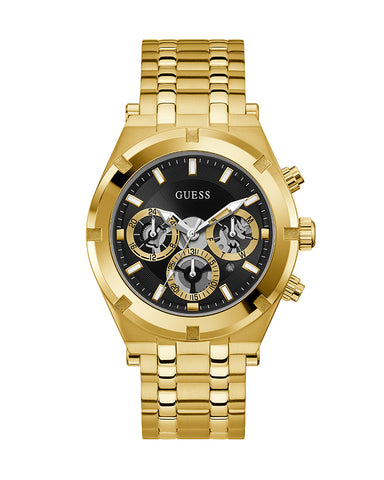 Guess - Mens Gold Case Black Multi-Function Dial Gold Steel Bracelet Watch