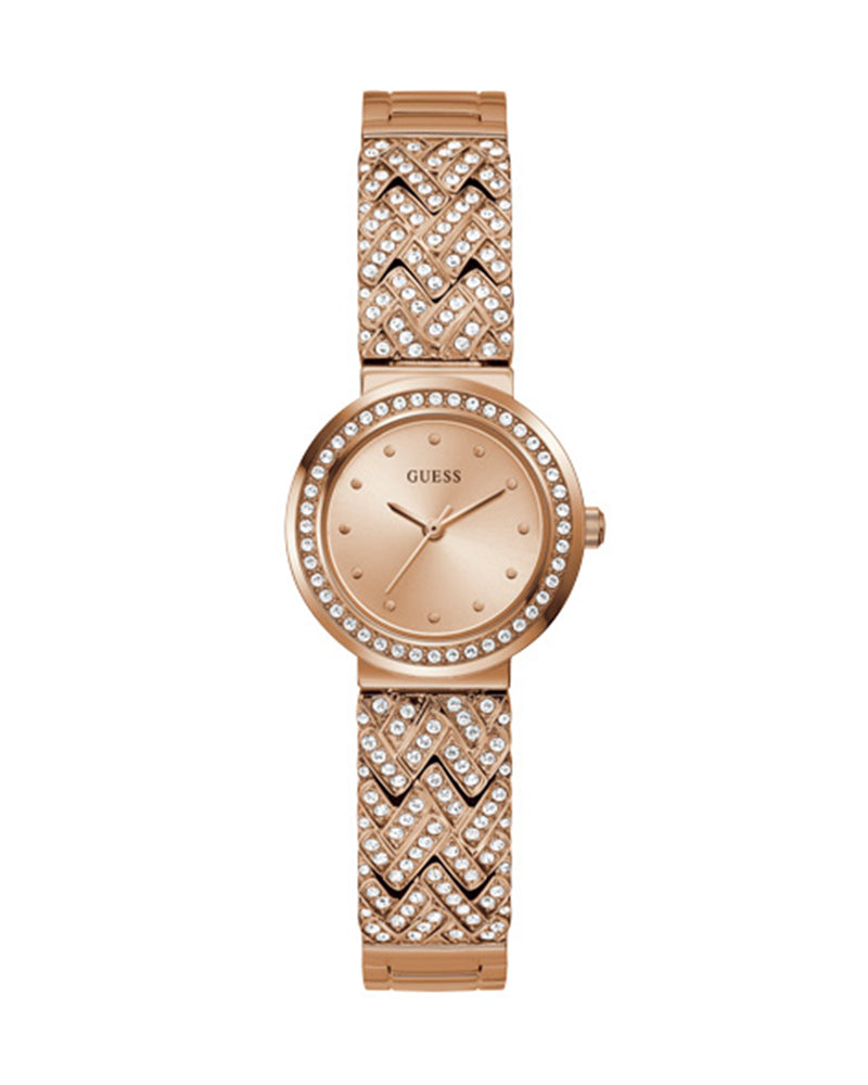 Guess Womens Watch – GW0476L3 - Crystals Rose Gold Dial Rose Gold Crystals Stainless Steel Bracelet Watch