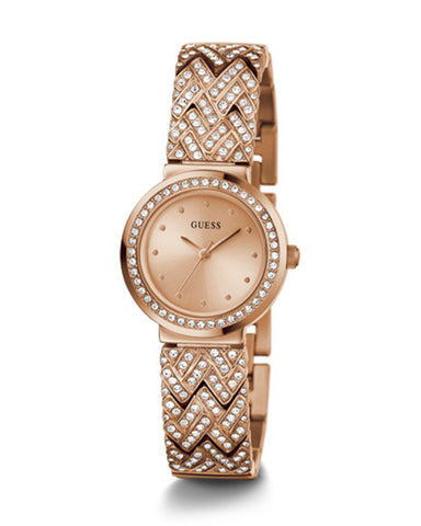 Guess Womens Watch – GW0476L3 - Crystals Rose Gold Dial Rose Gold Crystals Stainless Steel Bracelet Watch