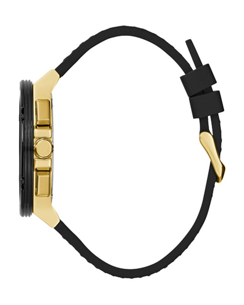 Guess Mens Watch – GW0487G5 - Day+Date Black Dial Black With Black Stitches Silicone Band Watch