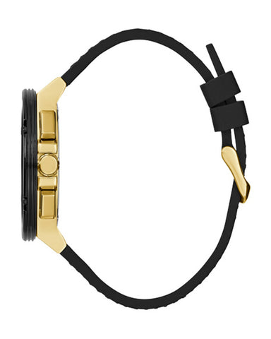 Guess Mens Watch – GW0487G5 - Day+Date Black Dial Black With Black Stitches Silicone Band Watch