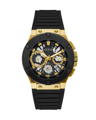 Guess Mens Watch – GW0487G5 - Day+Date Black Dial Black With Black Stitches Silicone Band Watch