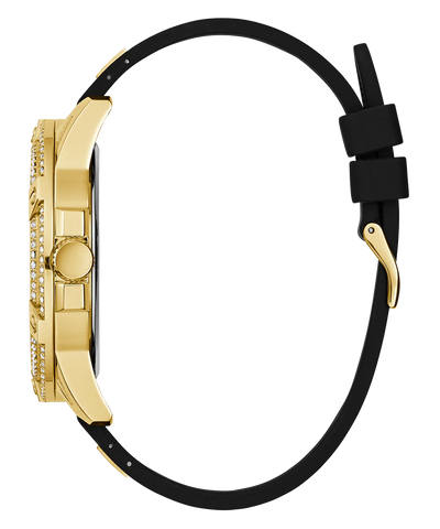 GUESS Mens Black Gold Tone Multi-function Watch