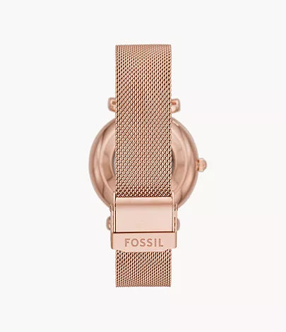 Fossil - Carlie Automatic Rose Gold-Tone Stainless Steel Mesh Watch