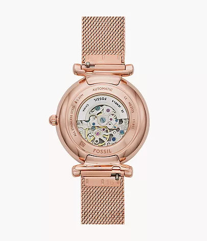 Fossil - Carlie Automatic Rose Gold-Tone Stainless Steel Mesh Watch
