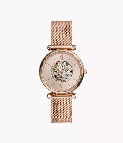 Fossil - Carlie Automatic Rose Gold-Tone Stainless Steel Mesh Watch