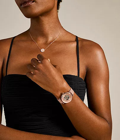 Fossil - Carlie Automatic Rose Gold-Tone Stainless Steel Mesh Watch