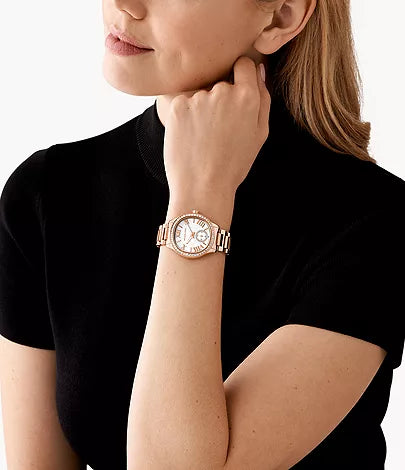 Michael Kors Sage Three-Hand Rose Gold-Tone Stainless Steel Watch