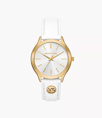 Michael Kors Slim Runway Three-Hand White Leather Watch