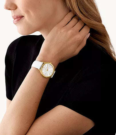Michael Kors Slim Runway Three-Hand White Leather Watch