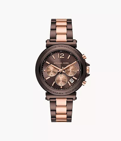 Michael Kors Maren Chronograph Chocolate and Rose Gold-Tone Stainless Steel Watch