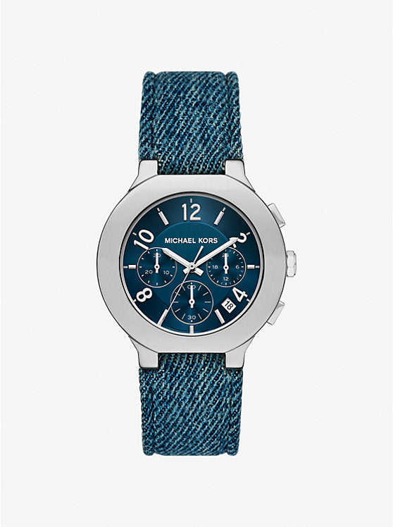 Michael Kors Oversized Gramercy Silver-Tone Denim Watch