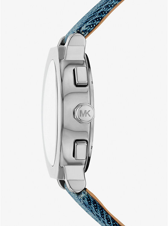 Michael Kors Oversized Gramercy Silver-Tone Denim Watch