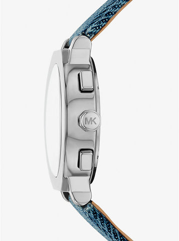 Michael Kors Oversized Gramercy Silver-Tone Denim Watch