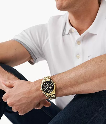 Michael Kors Men's Gold-Tone Black Dial Lexington Watch