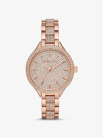 Michael Kors Mk3799 Pave Rose Gold Crystal Steel Watch