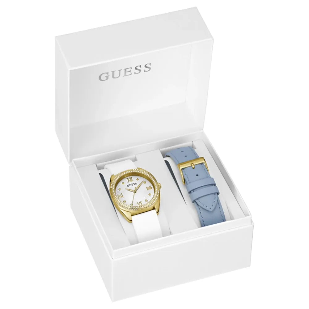 Guess Womens White Analog Watch Box Set GW0691L2