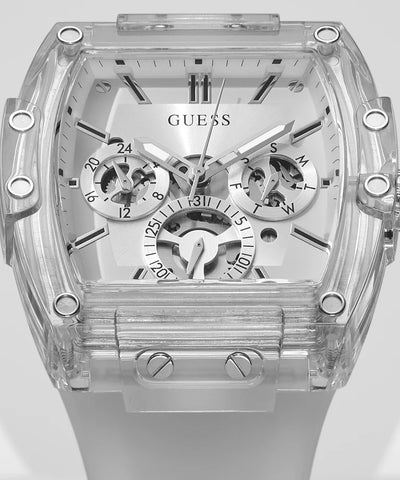 Guess - Mens Clear Multi-function Watch - White