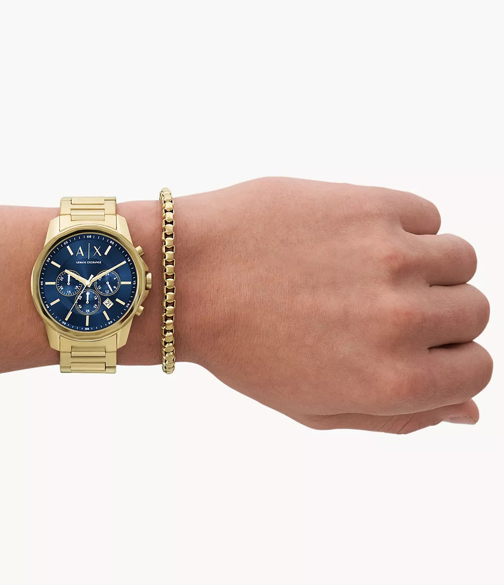 Armani Exchange Chronograph Gold-Tone Stainless Steel Watch and Bracelet Set Alternate