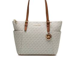 Michael Kors Jet Sest Travel Medium Double Pocket Tote Non-Leather Vegan (Vanilla)