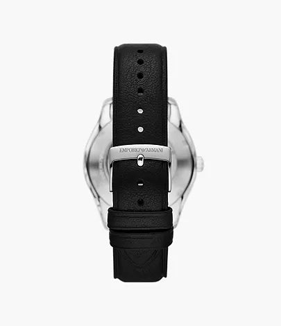 Emporio Armani Automatic Three-Hand Date Black Leather Watch thumbnail 3