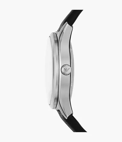 Emporio Armani Automatic Three-Hand Date Black Leather Watch thumbnail 4